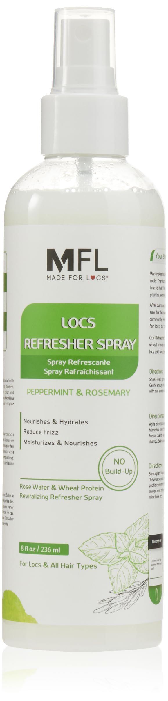 Mfl Made For Locs Vegan Rose Water Spray | 8 Oz Moisturizer & Deodorizer | Peppermint Scent