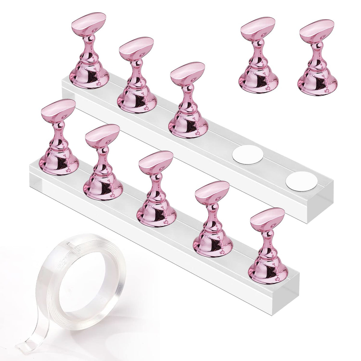 Makartt Pink Acrylic Nail Stand For Art Display & Practice - 10Pcs With Double-Sided Tape