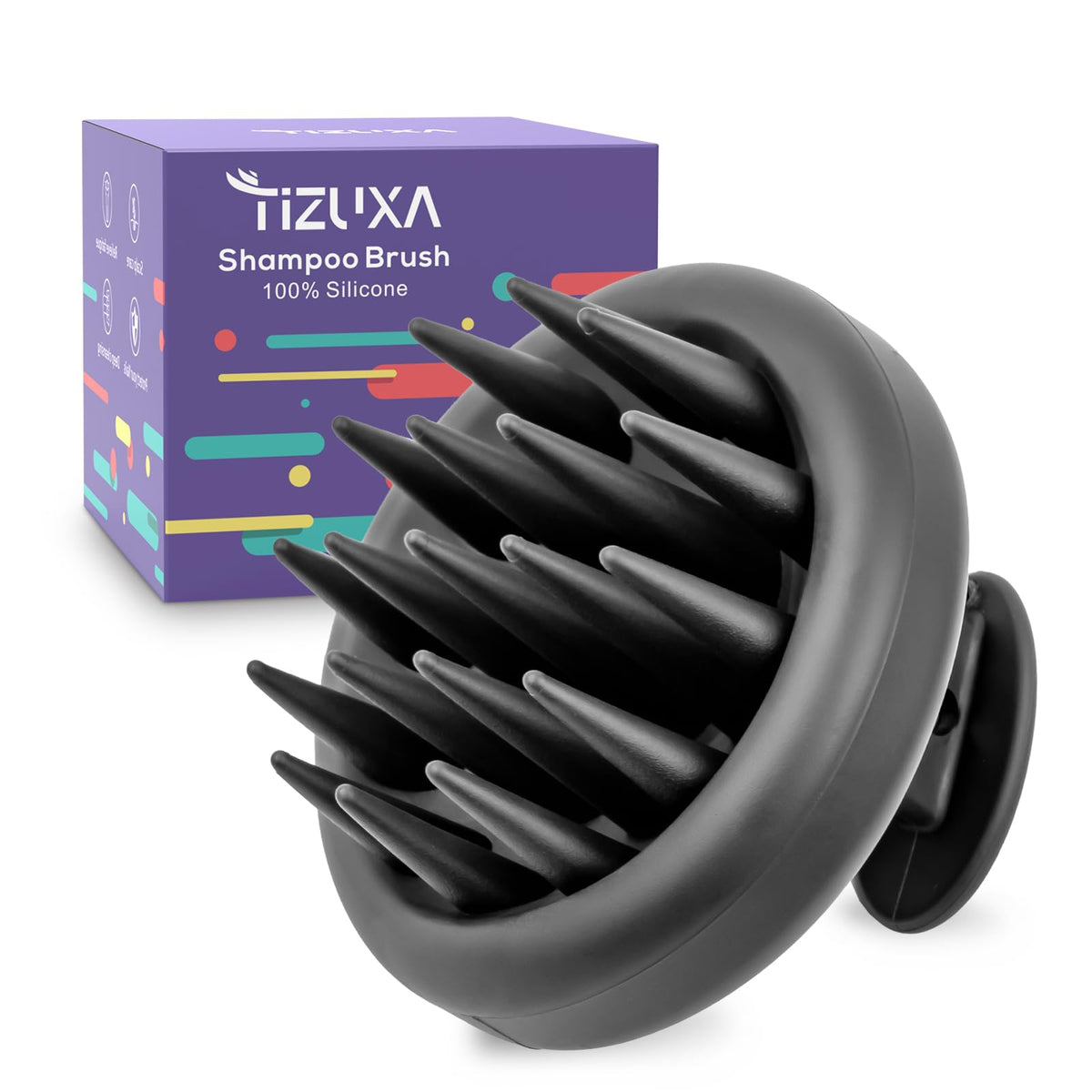 Tizuxa Black Silicone Scalp Massager & Exfoliator Brush For Hair Growth & Shower Use