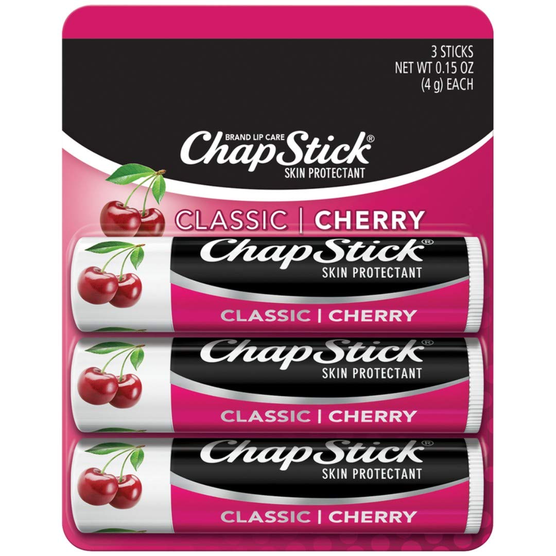 Chapstick Classic Cherry Lip Balm, 3 Sticks, 0.15 Oz Each, Skin Protectant, 1 Pack