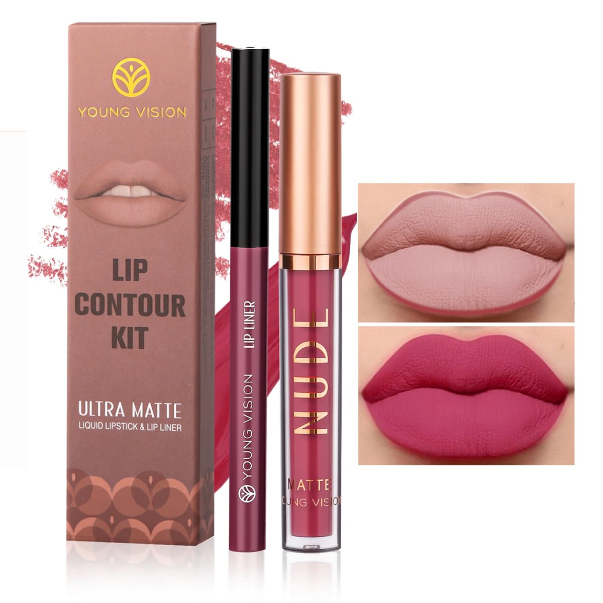 Young Vision Matte Liquid Lipstick & Lip Liner Combo Set - Waterproof Lip Contour Kit