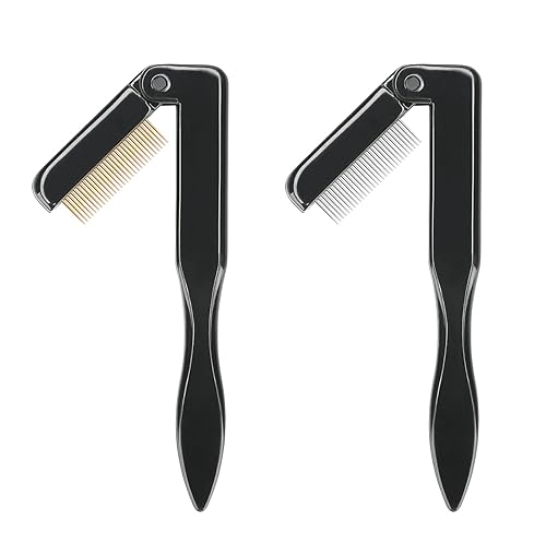 G2Plus Eyelash Comb Set - 2Pcs Folding Eyelash Separator & Black Eyebrow Comb With Metal Teeth