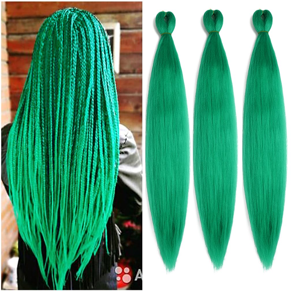 Balinghair 28 Inch Pre Stretched Kanekalon Braids - Leaf Green Yaki Texture (3 Packs)