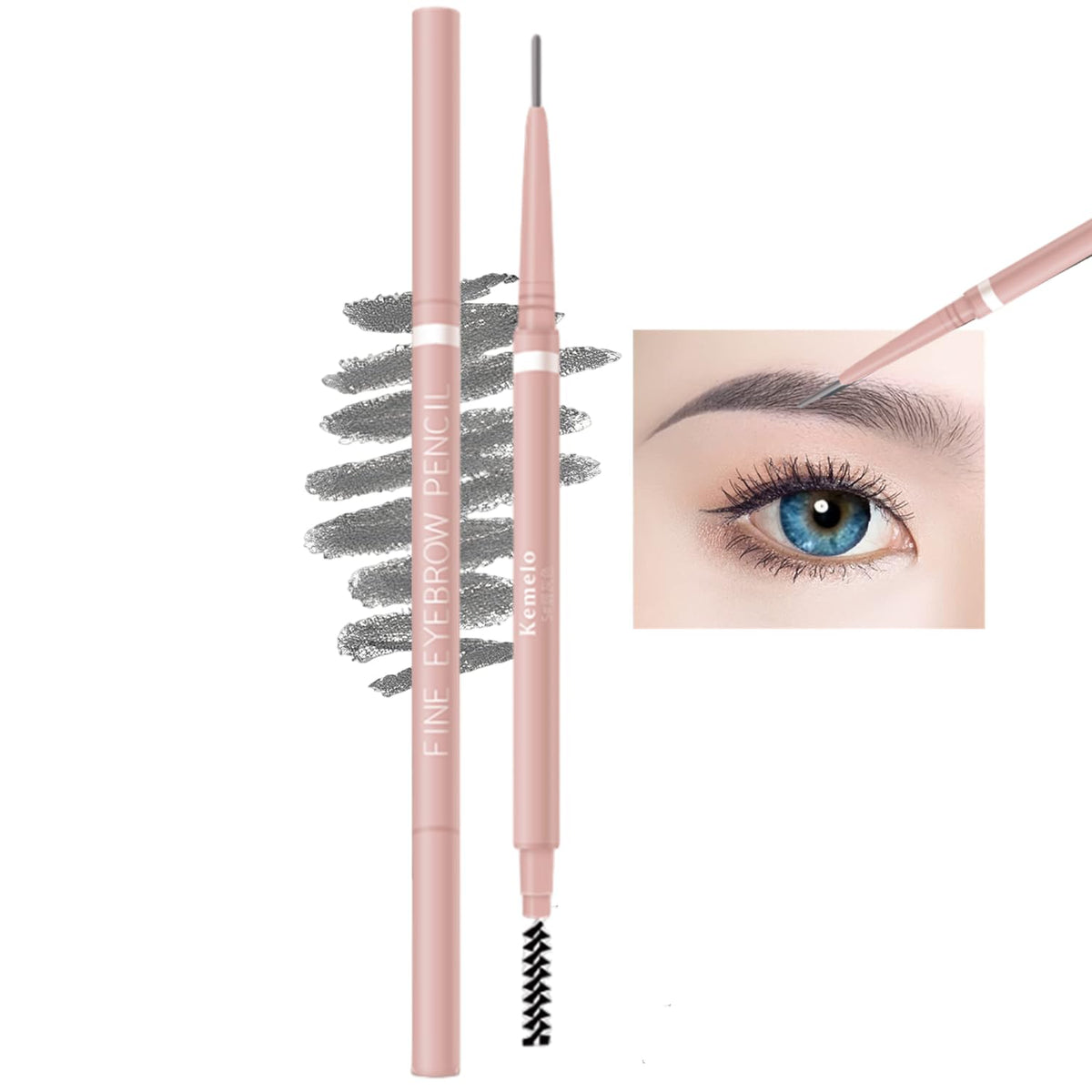 Scimeli Eyebrow Pencil 2Pcs - Waterproof Micro Brow Pencil With Spoolie Brush, Gray Update