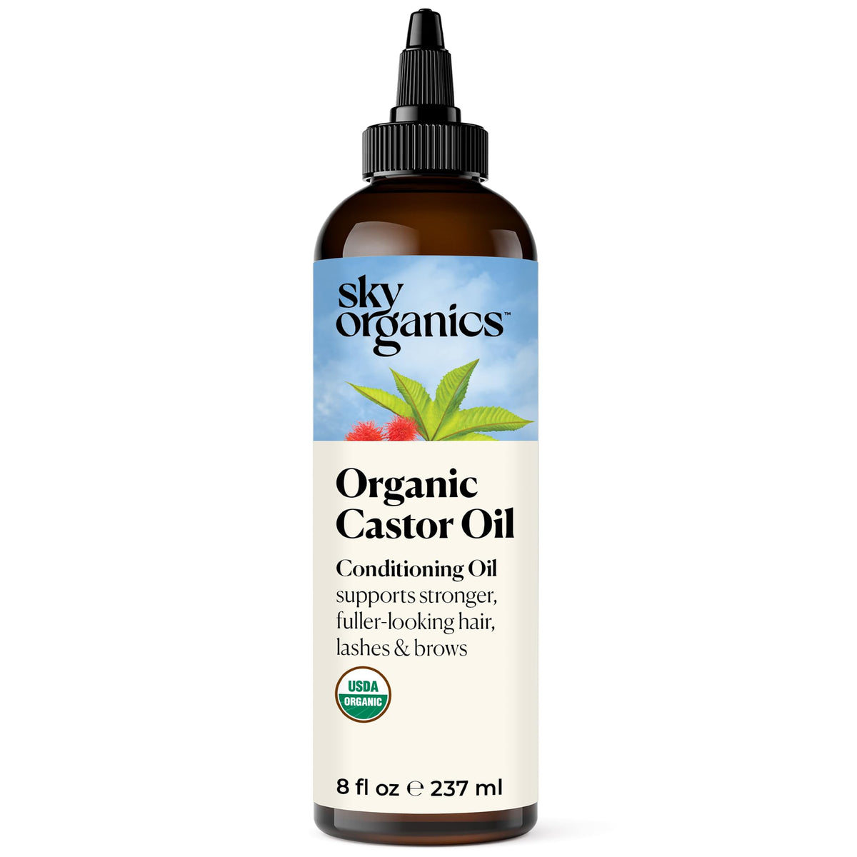 Sky Organics Castor Oil - Organic Hair & Scalp Treatment, 8Oz - Vegan, Cold Pressed, Natural Conditioner