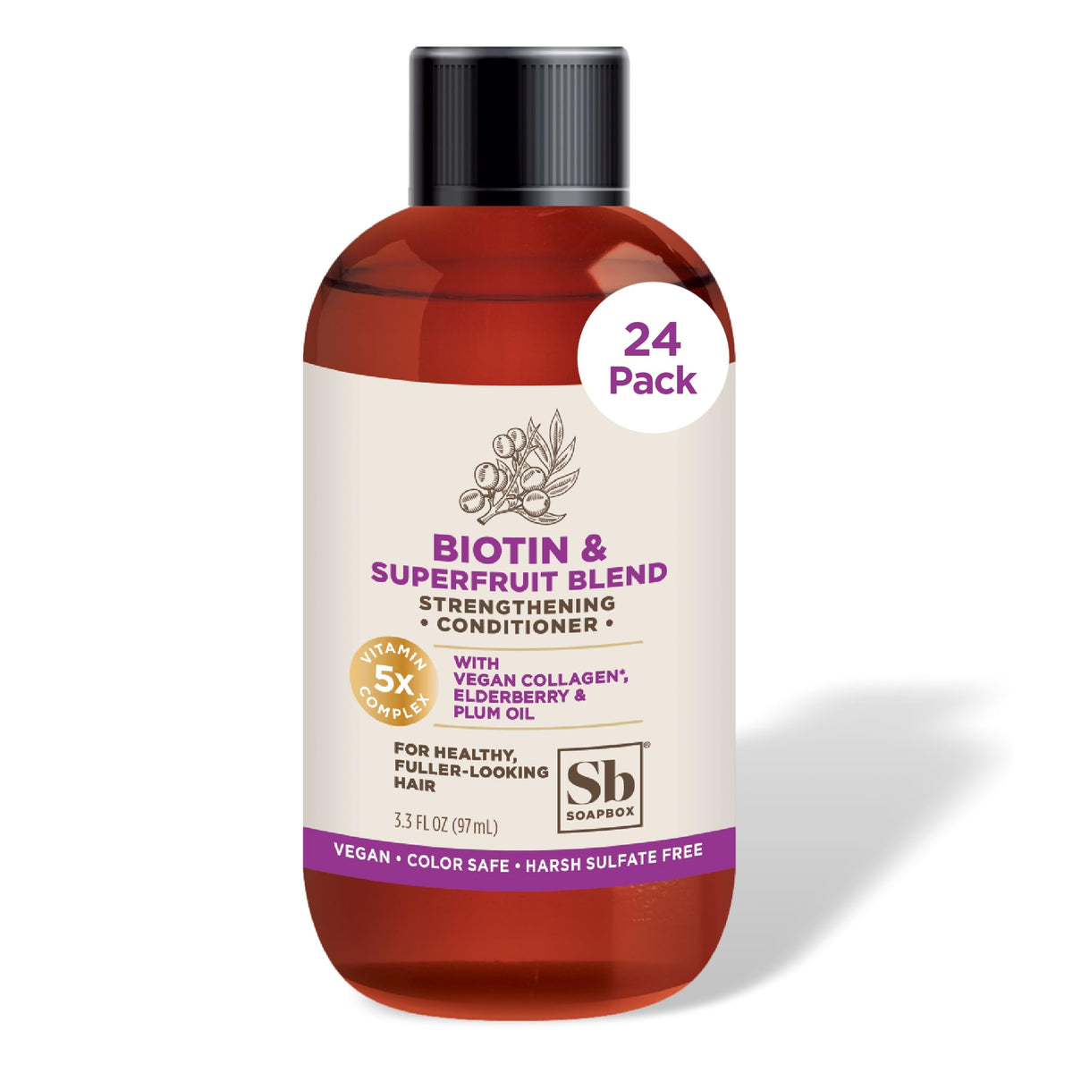 Soapbox Biotin Conditioner, Travel Size 3.3 Oz, Volumizing & Softening, 24-Pack