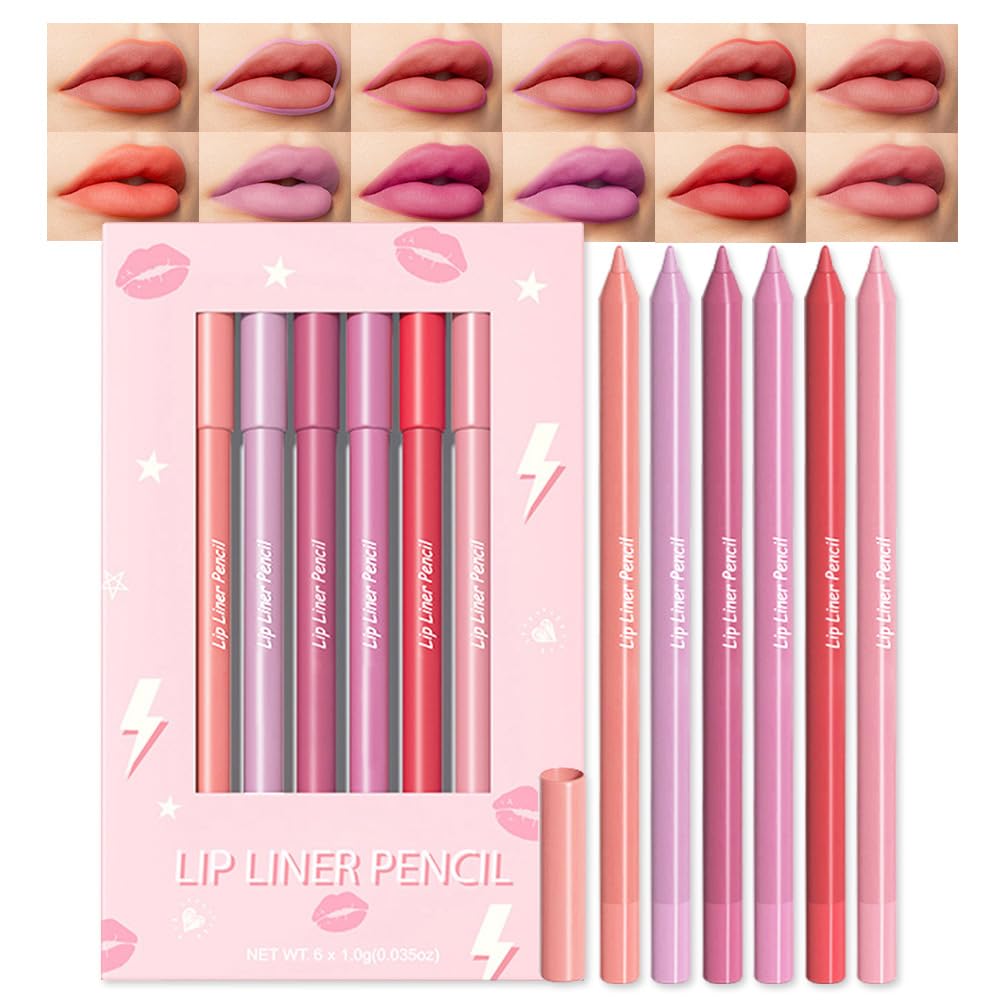 Evpct 6Pcs Retractable Lip Liner Set - Long-Lasting Waterproof Matte Lip Colors, 6 Count