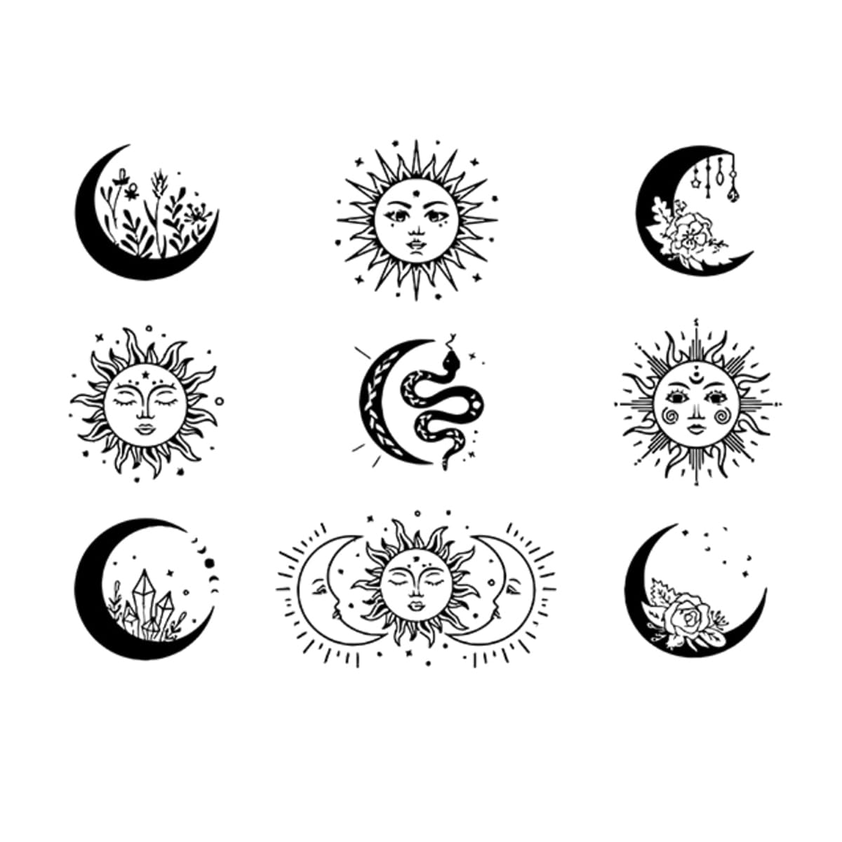 Inkartlink Semi Permanent Tattoo - 2 Sheets Waterproof Sun And Moon Design, Realistic Look