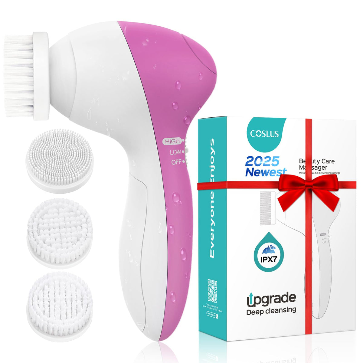 Coslus 3-In-1 Silicone Facial Cleansing Brush - Waterproof Electric Exfoliating Spa Machine