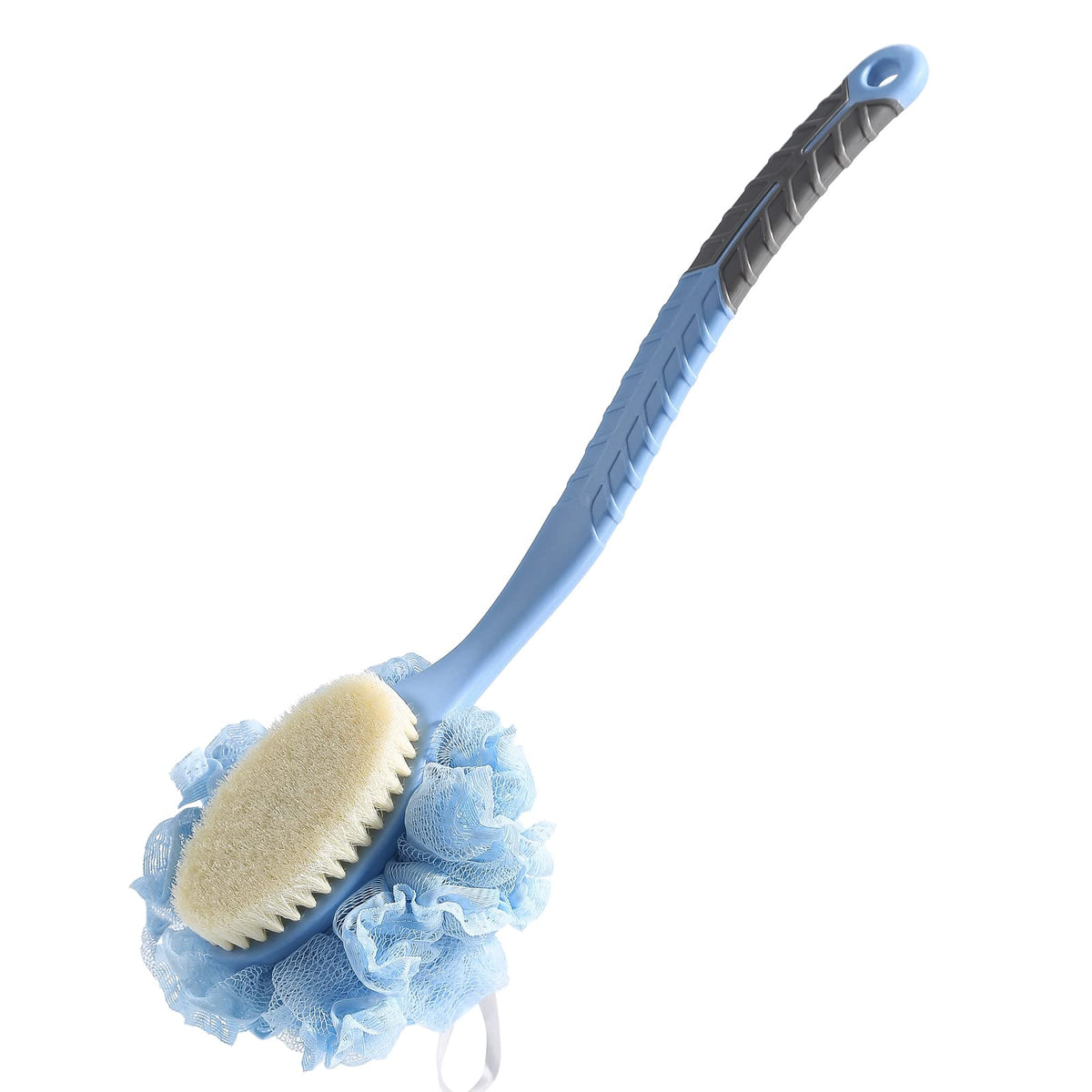 Tegool Back Scrubber Brush, 16&quot; Exfoliating Bath Brush With Loofah & Non-Slip Handle, Blue