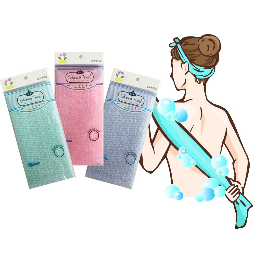 Nopigo Premium Exfoliating Washcloth Towel Set - 3 Color Korean Loofah Bath Sponge