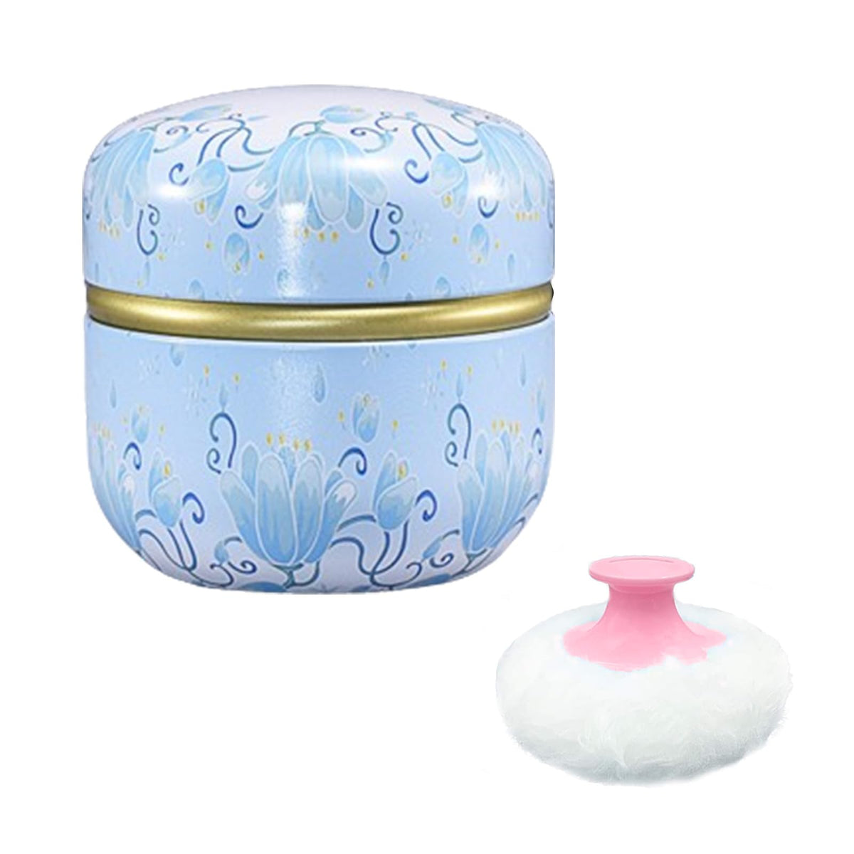 Qopoto Light Blue Body Powder Puff With Container For Dusting - Perfect For Bath & Travel