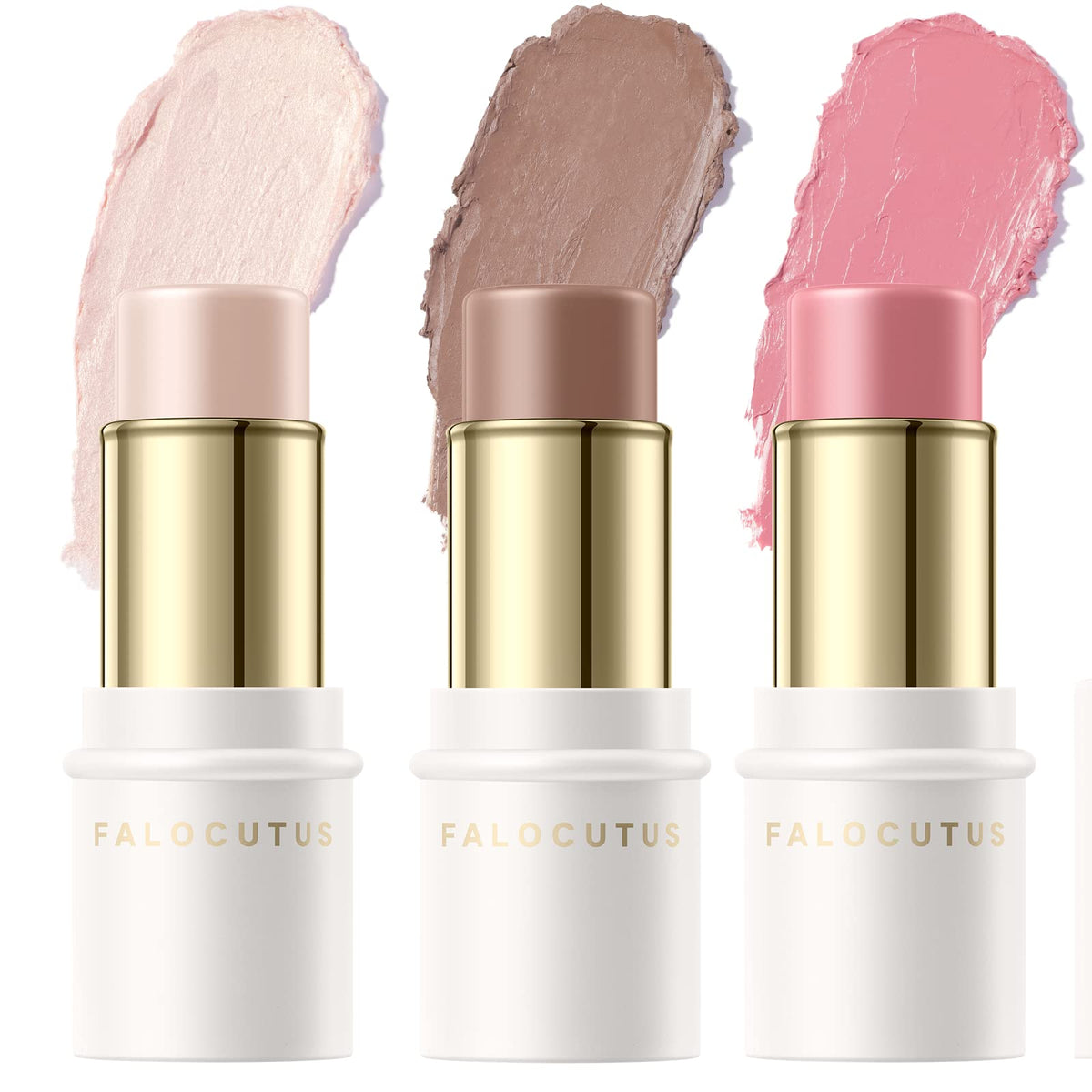 Falocutus 3 Pcs Fair Contour Stick Set - Cream Blush & Highlighter, Long Lasting Makeup Kit