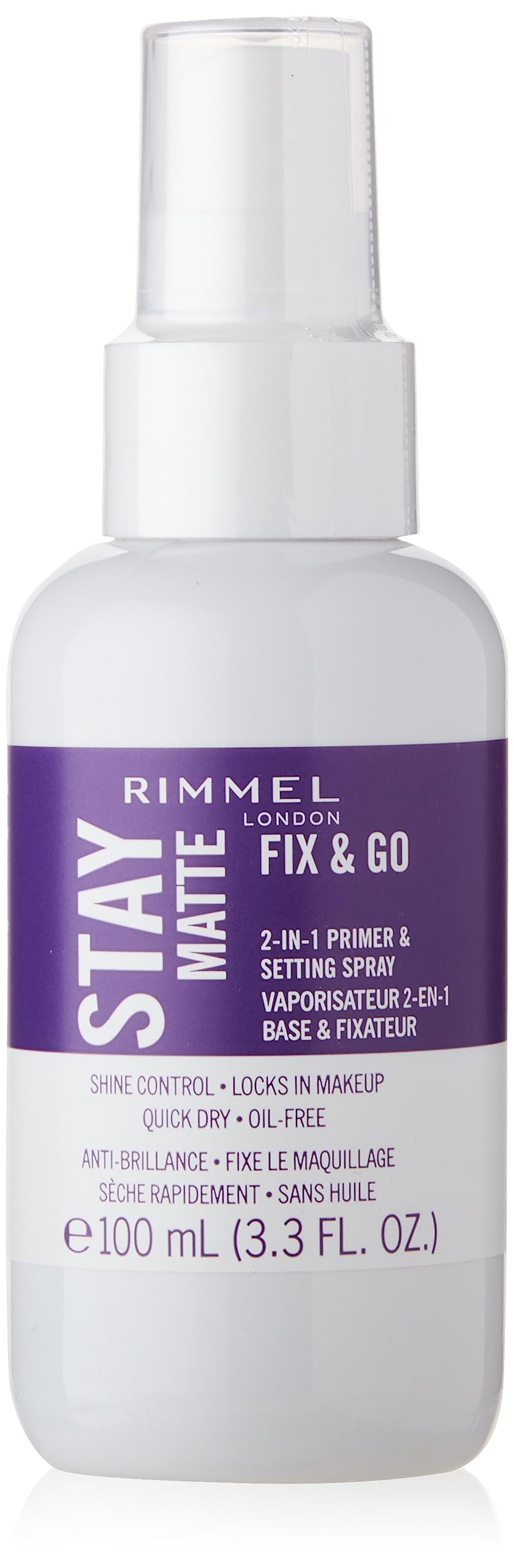 Rimmel London Stay Matte 2-In-1 Primer & Setting Spray, Oil-Free, 3.3 Oz, Transparent