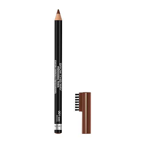 Rimmel London Brow This Way Eyebrow Pencil, Dark Brown, Long-Wearing, Built-In Brush, 0.05Oz