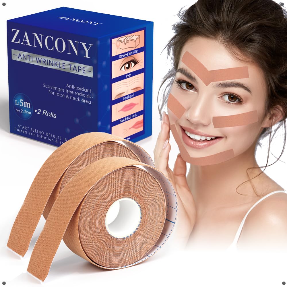 Zancony Anti-Wrinkle Tape For Face & Neck - Smoothes Wrinkles, 2 Rolls, 2.5Cm, Skin