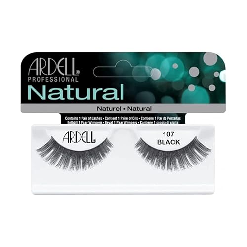 Ardell 107 Natural Lashes - Black Synthetic Fiber Eyelashes, 1 Count