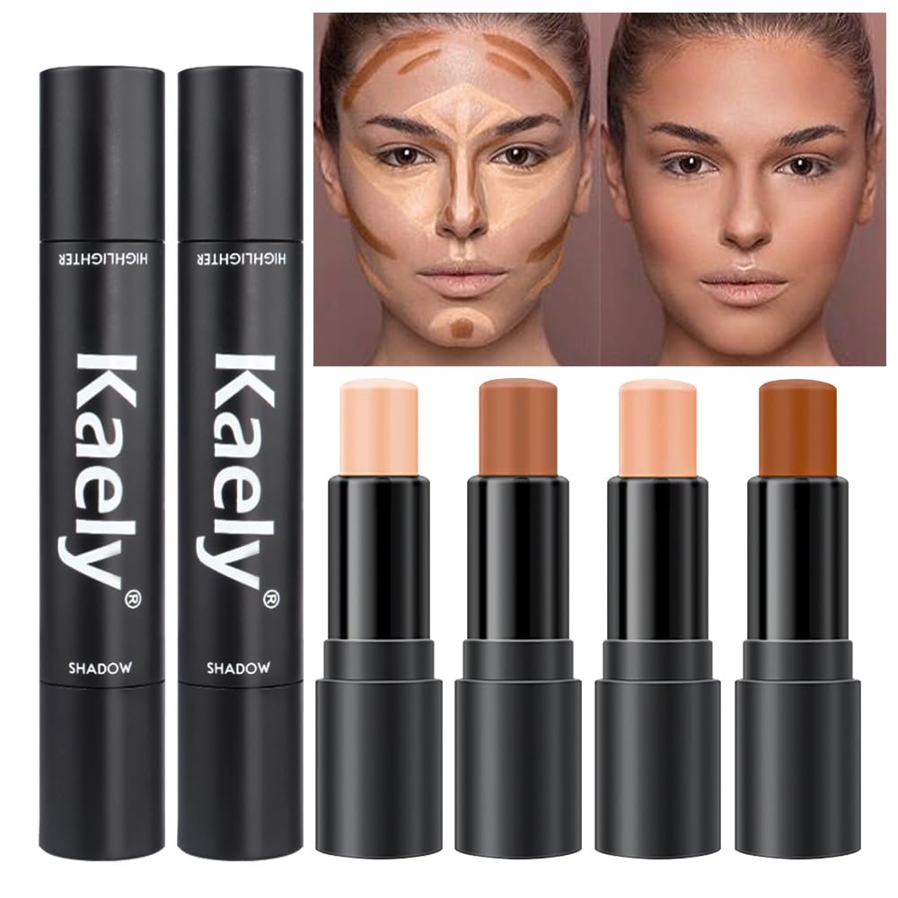 Kaely 4 Color Highlighter Contour Stick Set - Cream Contour Palette For Beginners, Bronzer & Concealer