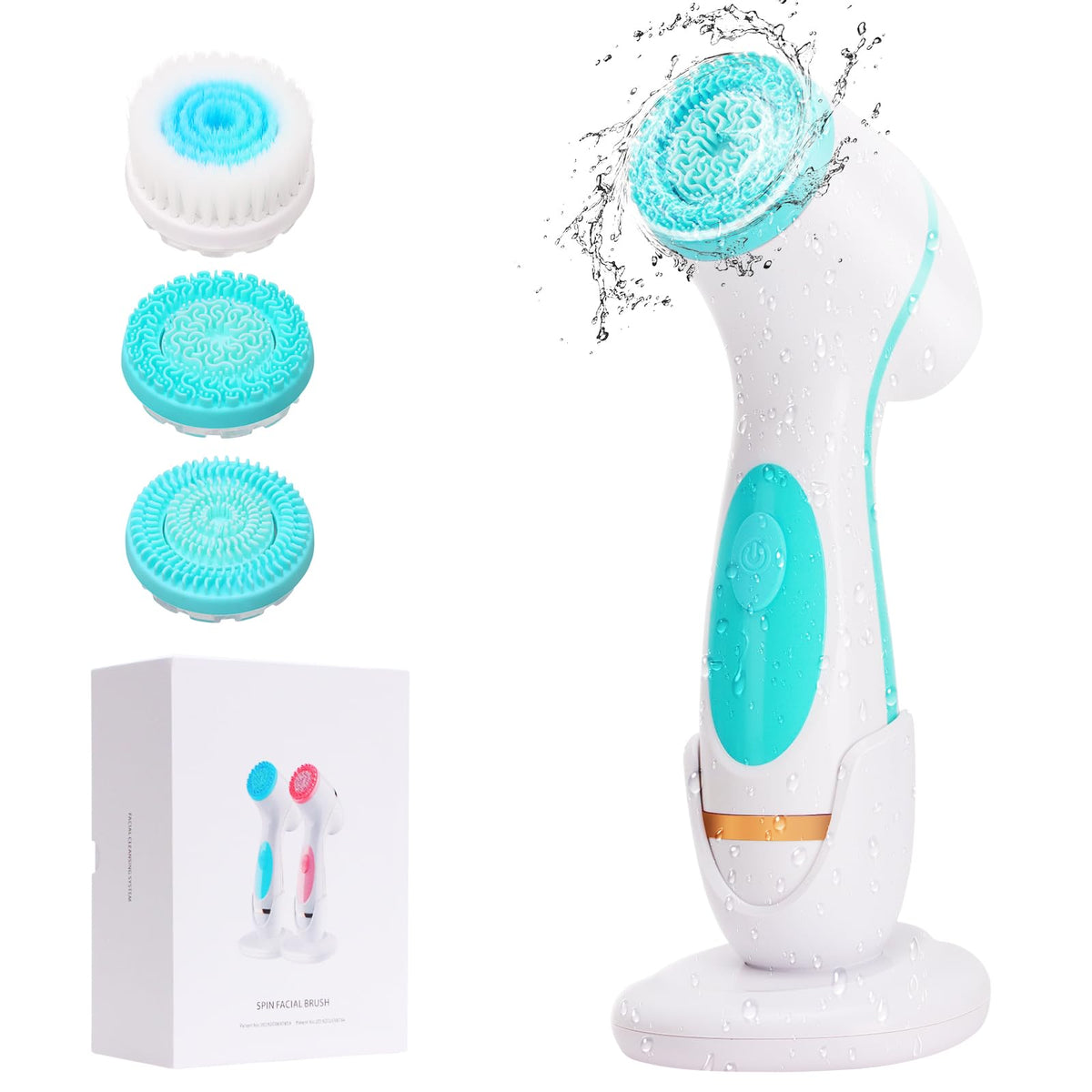 Sinloog Electric Facial Cleansing Brush - 3 Brush Heads, Waterproof, Rechargeable, Blue