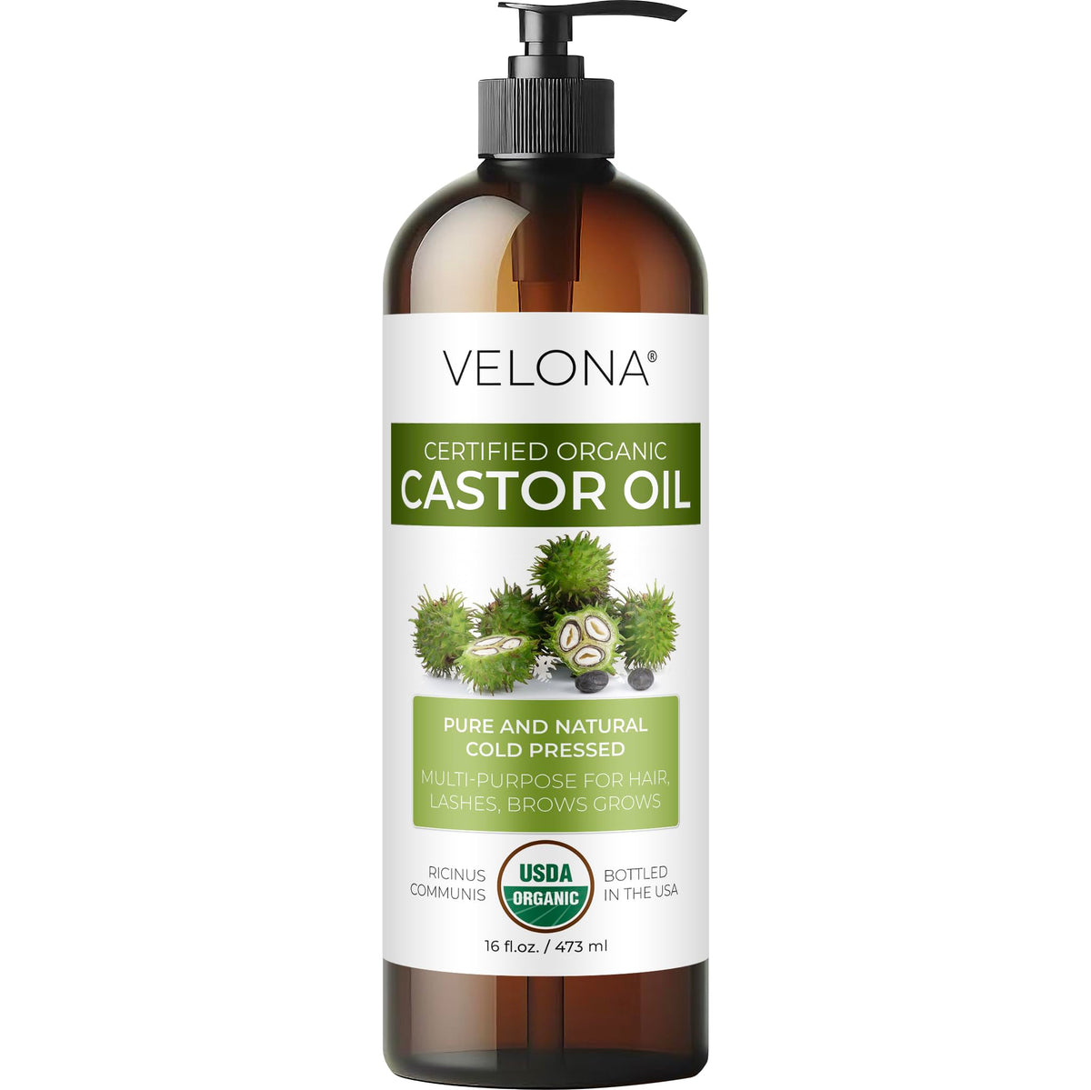 Velona Organic Castor Oil 16 Oz - Moisturizing Hair & Lash Serum, Cold Pressed, Hexane Free