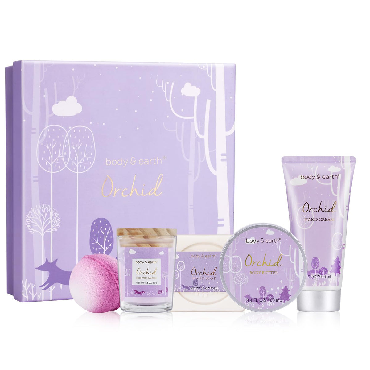 Body & Earth Spa Gifts For Women, 5 Pcs Orchid Bath And Body Set, Self Care Christmas Gifts