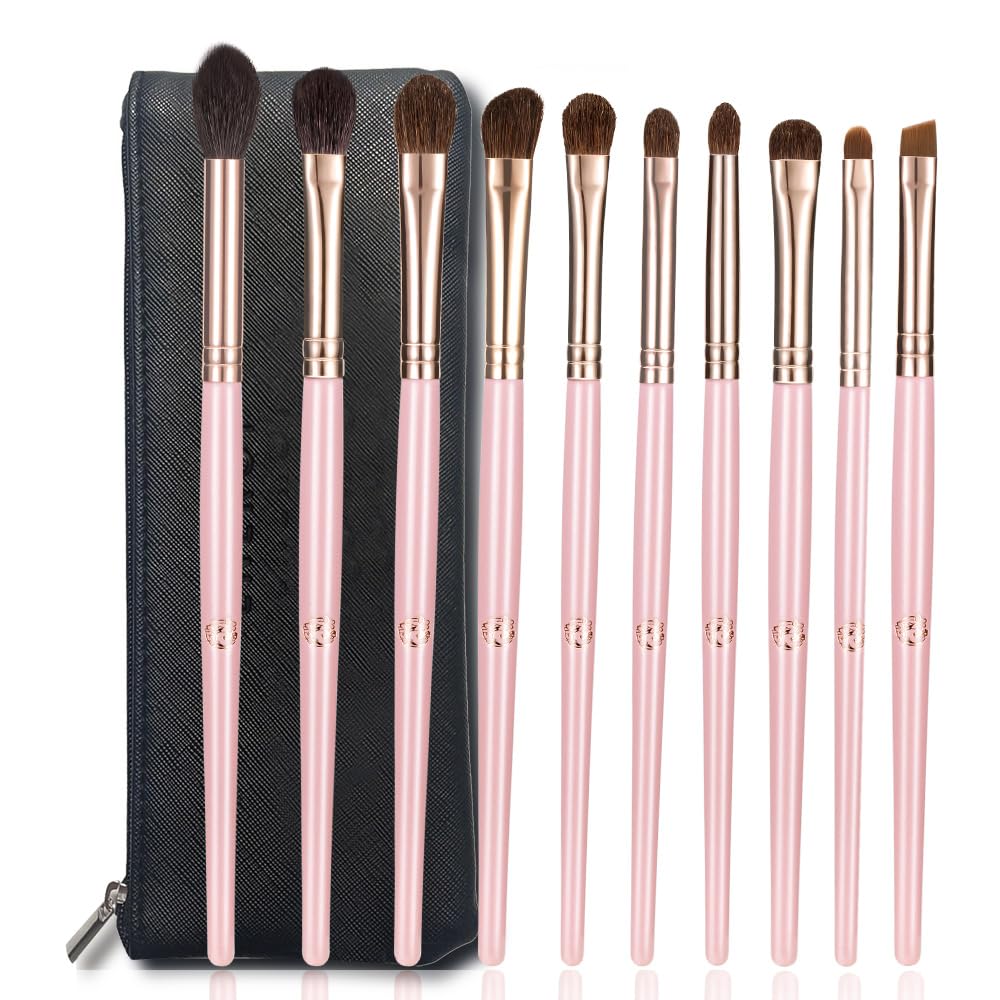 Energy Professional Eyeshadow Brush Set With Case - Natural Bristles For Makeup, Pink