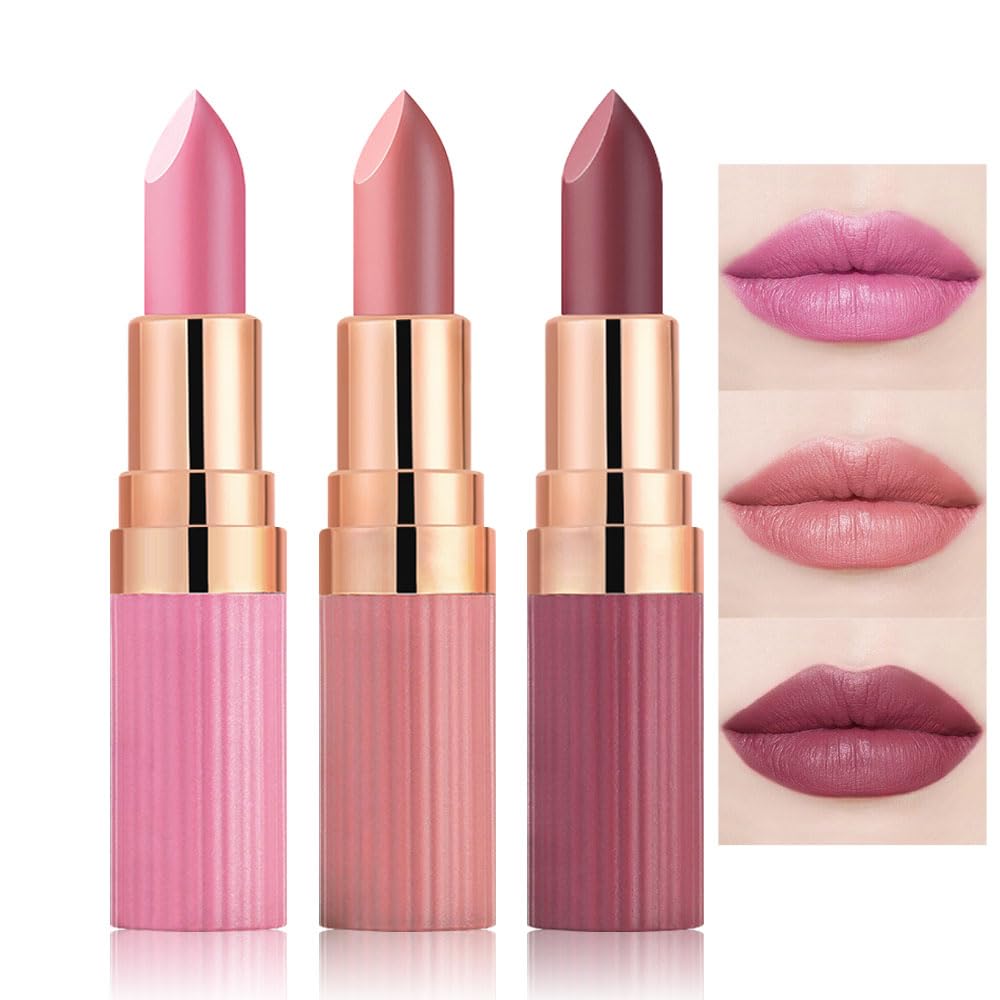 Cakaila 3 Pcs Matte Nude Lipstick Set - Long Lasting Waterproof Velvet Lip Stain For Women