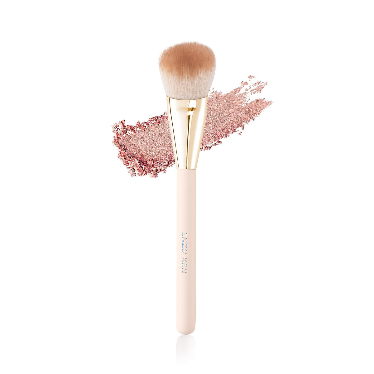 Enzo Ken Angled Blush Brush - Fluffy Blush Makeup Brush For Cheeks, Gold And Pink