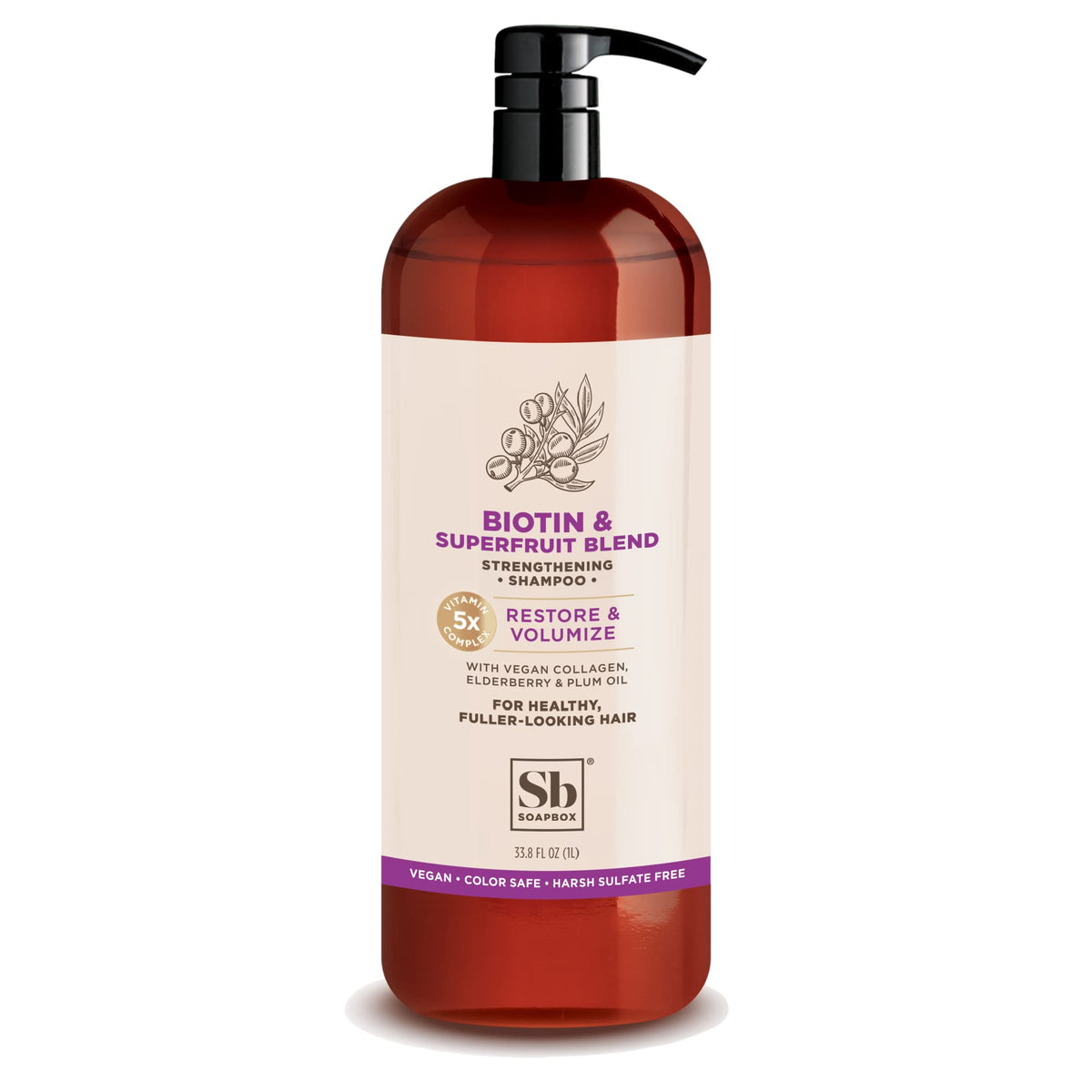 Soapbox Biotin Shampoo - Volumizing Biotin & Collagen For Thin, Fine Hair, 33.8 Fl Oz Pump