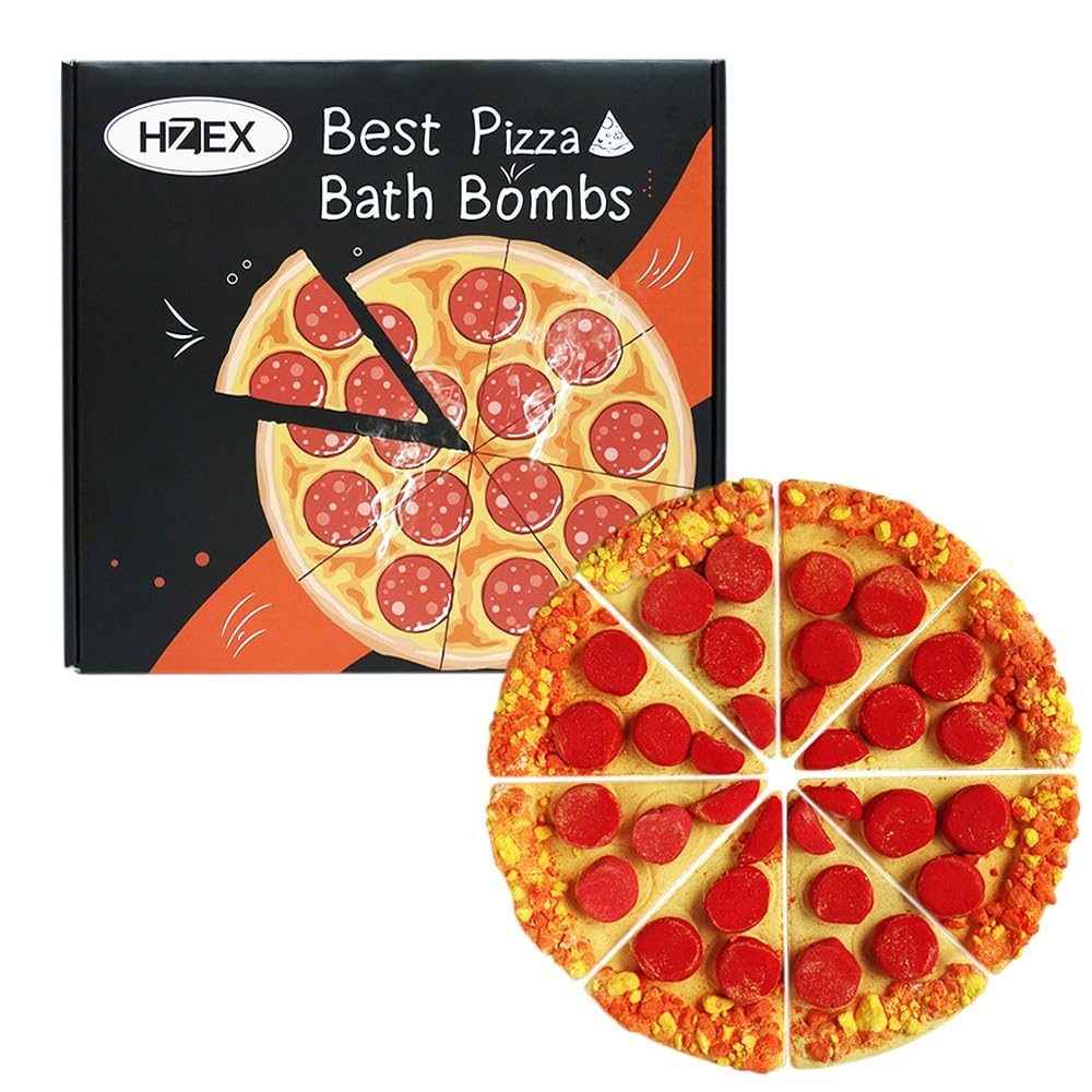 Hzex Pizza Bath Bombs Set - 8 Slices Of Organic, Fun & Scented Bath Bombs For Family Gifts