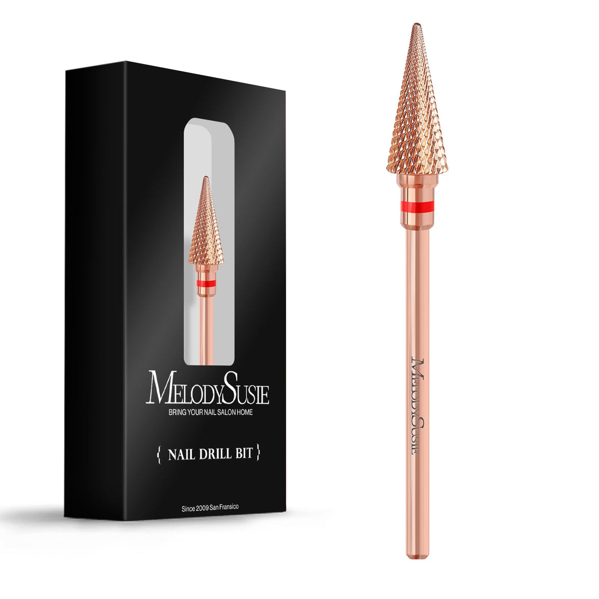 Melodysusie Rose Gold Tapered Nail Drill Bit, 3/32'' Carbide, Fine For Manicure & Pedicure