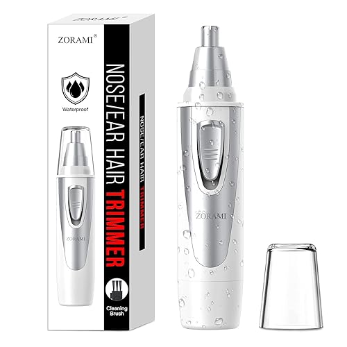 ZORAMI Ear and Nose Hair Trimmer - Waterproof, Battery-Operated, Dual Edge Blades, White