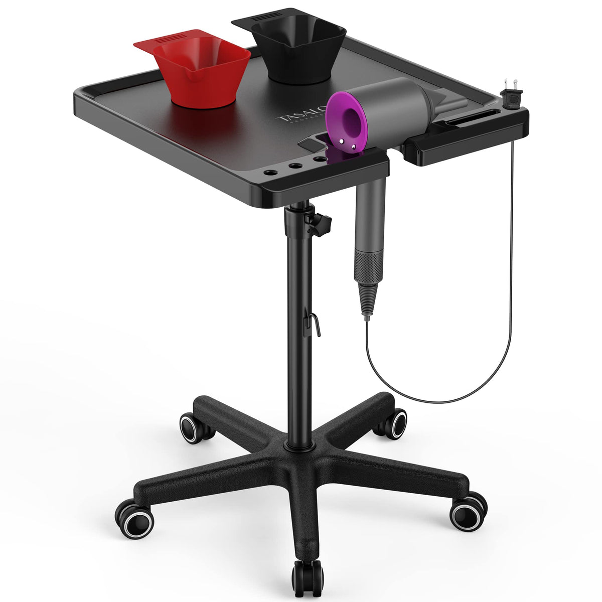 Tasalon Ultimate Salon Tray On Wheels, Magnetic Bowls, Chemical-Resistant Metal Rolling Cart