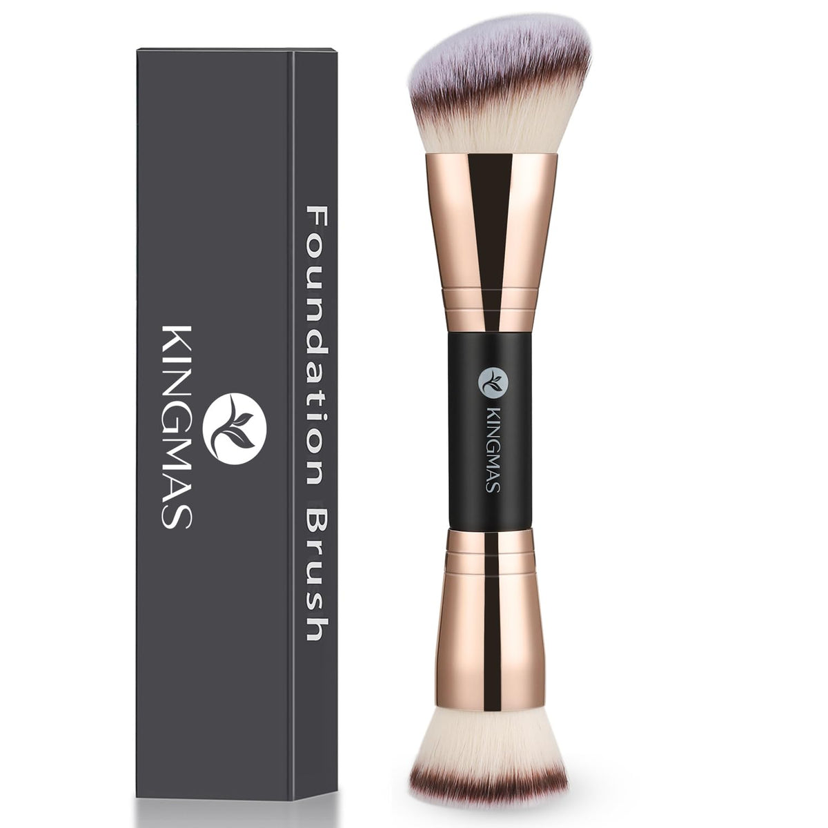 Kingmas Double-Ended Kabuki Makeup Brush For Liquid & Powder, Black Metal, Contour & Blending