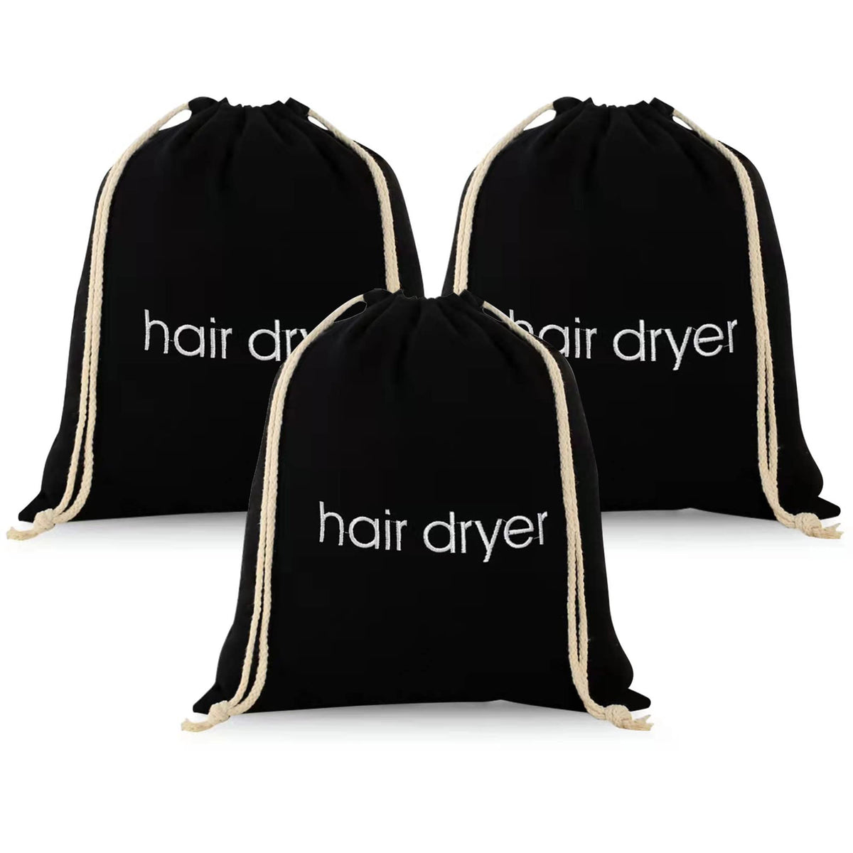 Erkxd Hair Dryer Bags Drawstring Container For Travel & Bathroom - 3 Pack, Black