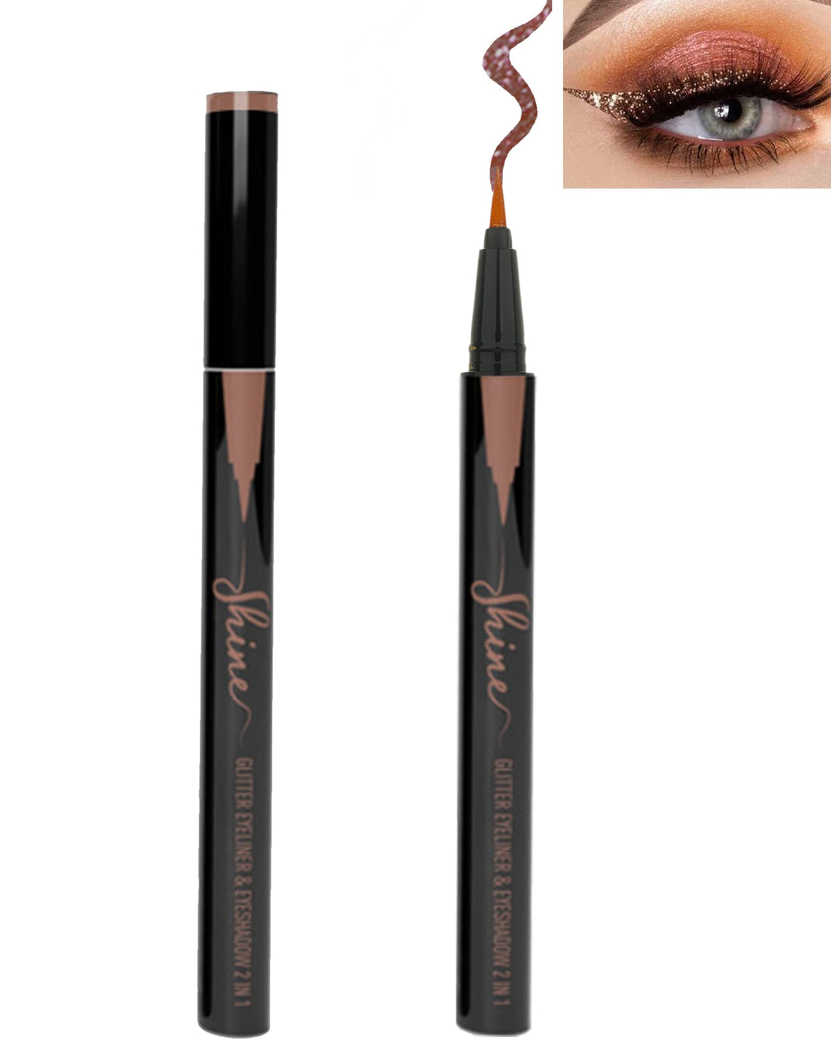 Lysdefeu Bronze Glitter Eyeliner - Waterproof, Long Lasting, High Pigment Makeup Pen For Women