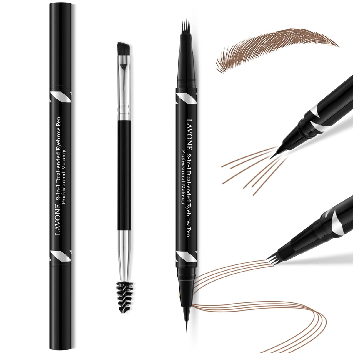 Lavone 2-In-1 Waterproof Eyebrow Pen, Microblading & Precise Pencil, Soft Brown