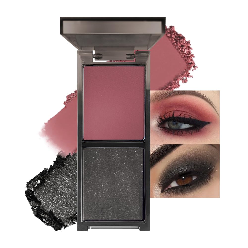 Cakaila Matte Shimmer Eyeshadow Palette - Wine Red Black, High Pigment, Waterproof, Travel-Friendly