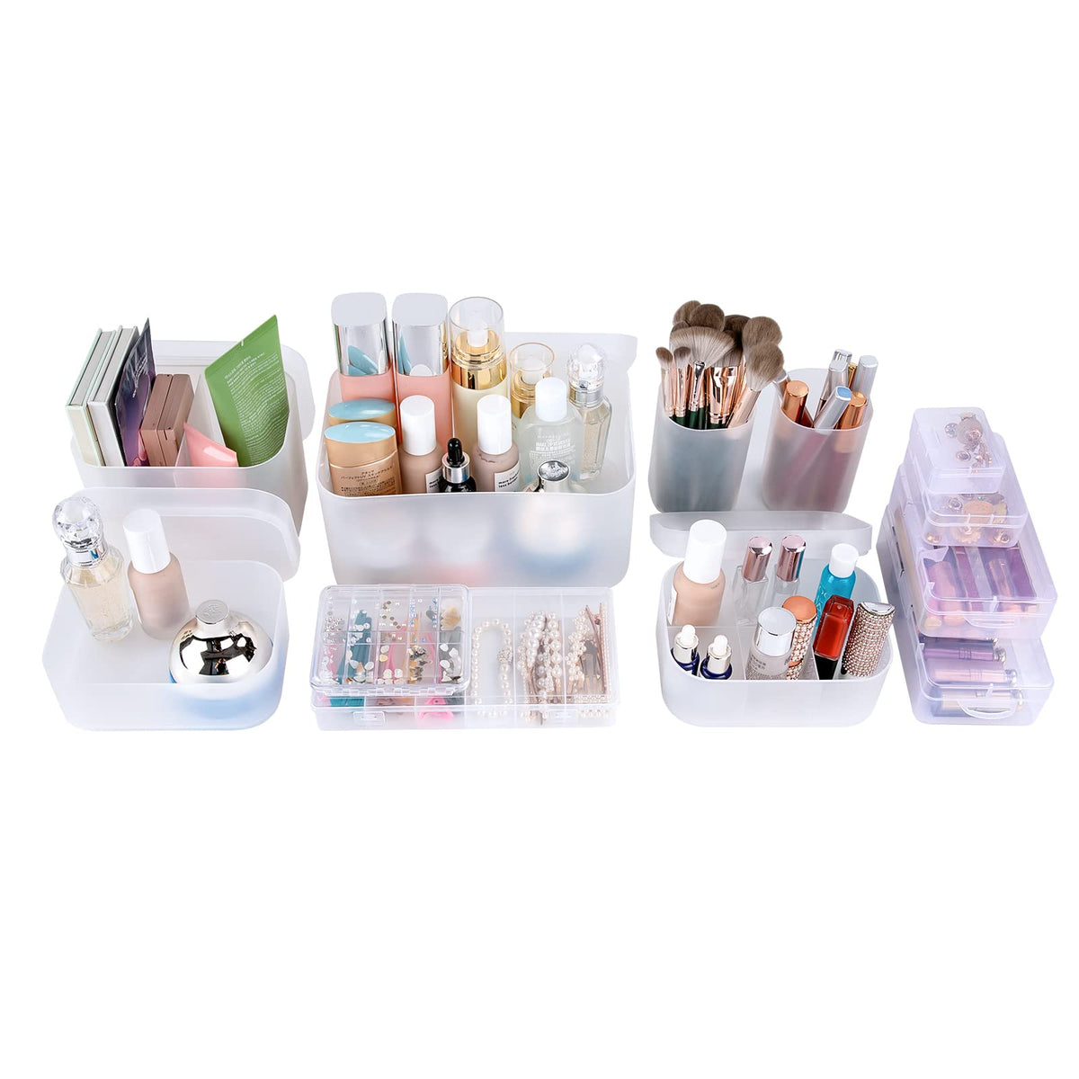 Ocheal Stackable Clear Makeup Organizer Case - Multi-Size Vanity Storage For Makeup & Jewelry