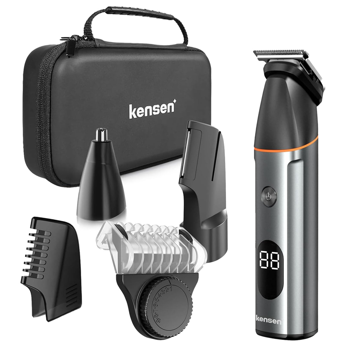 Kensen 3-In-1 Body Hair Trimmer For Men, Waterproof Manscaping Groomer, Gray Alloy Steel