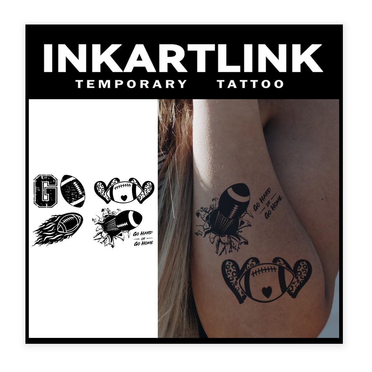 Inkartlink Extra Large Semi Permanent Tattoo - Football 3, Waterproof, Realistic Design, 1-2 Weeks