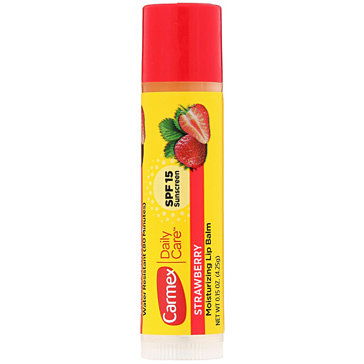 Carmex Moisturizing Lip Balm Strawberry Spf 15, 0.15 Oz - Cold Sore Relief, Cherry Red