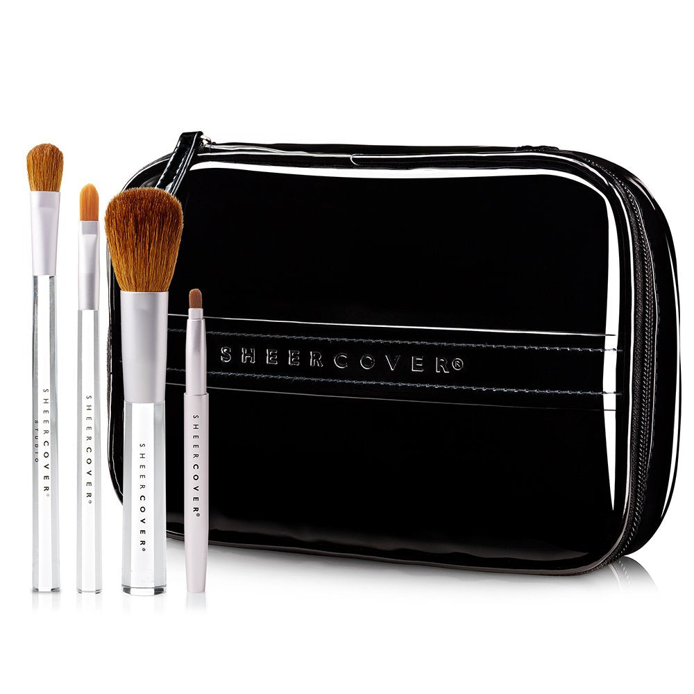 Sheer Cover Ultimate Brush Kit - 5 Weasel Hair Brushes With Free Case - Foundation, Lip, Concealer, Contour