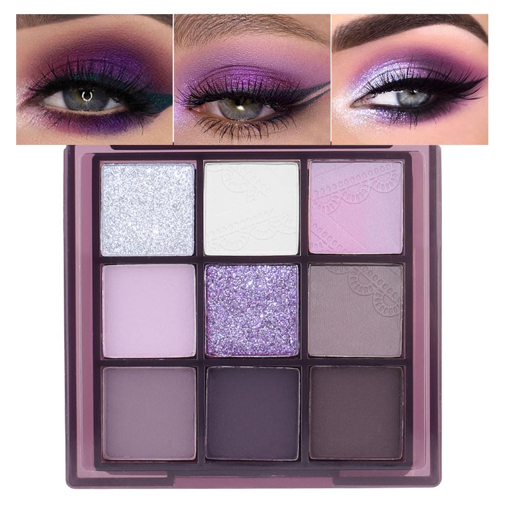 Oranot 9-Color Purple Smokey Eye Shadow Palette, Highly Pigmented, Long Lasting, Waterproof