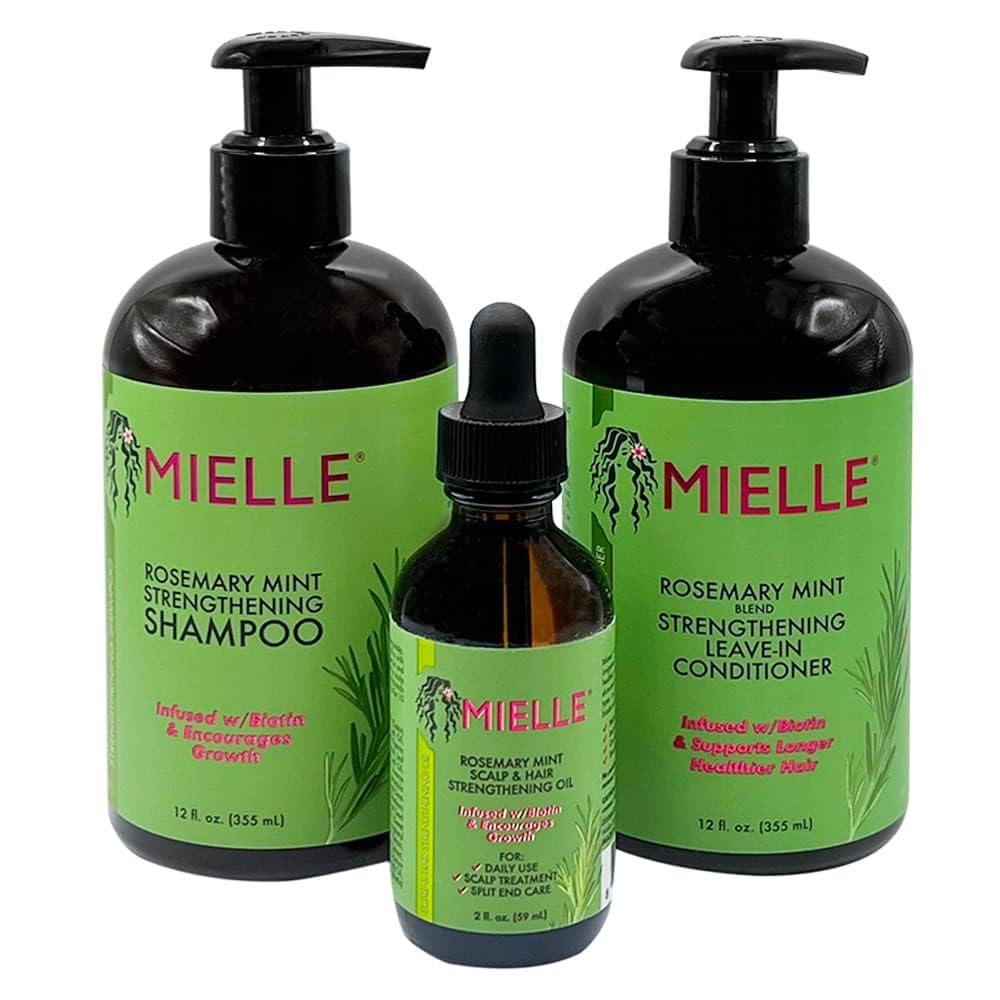 Mielle Organics Rosemary Mint Hair Growth Bundle Set - 3 PCS Biotin-Infused for Healthier Hair