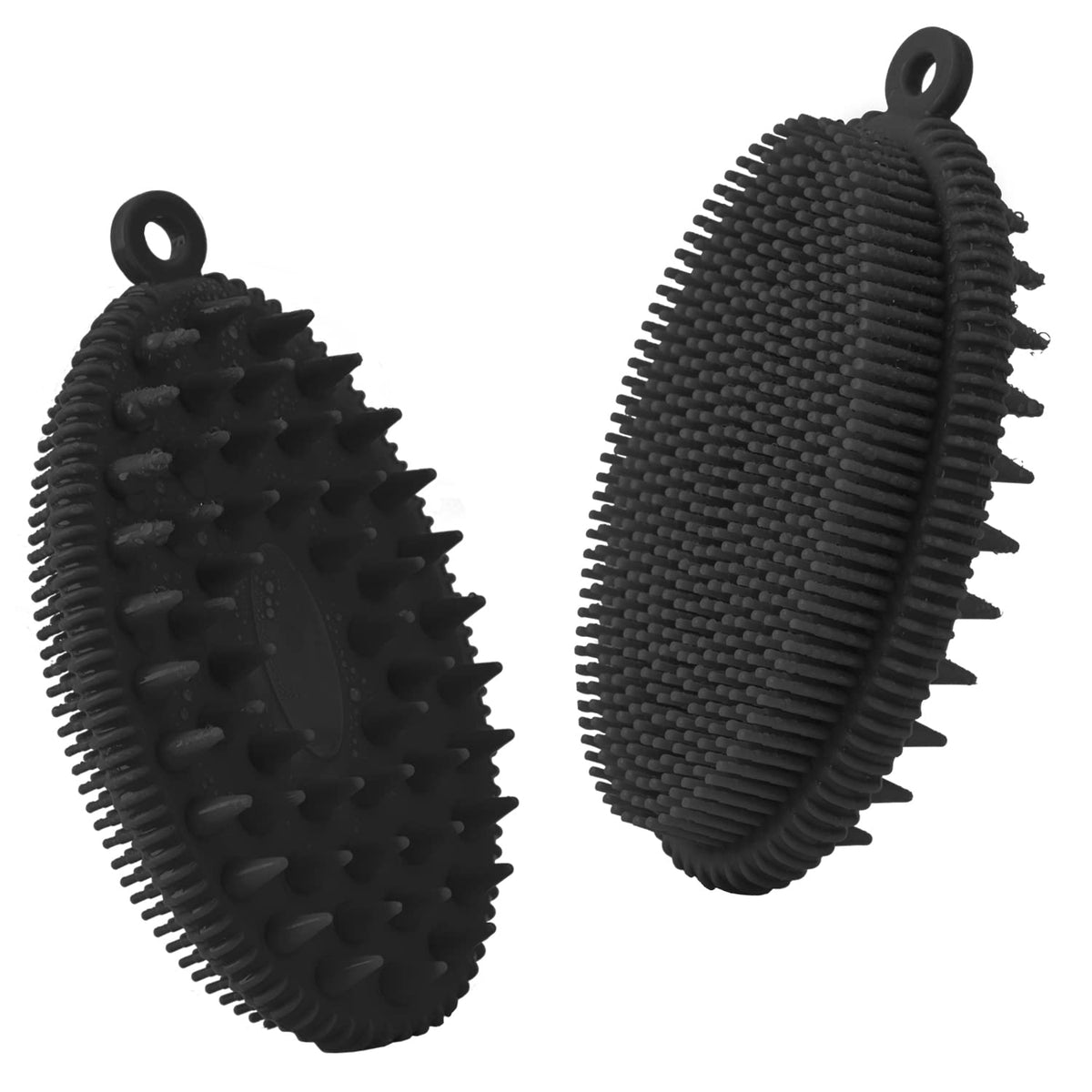 Rampula Silicone Body Scrubber & Scalp Massager Brush - 2 In 1 For Lathering & Circulation, Black