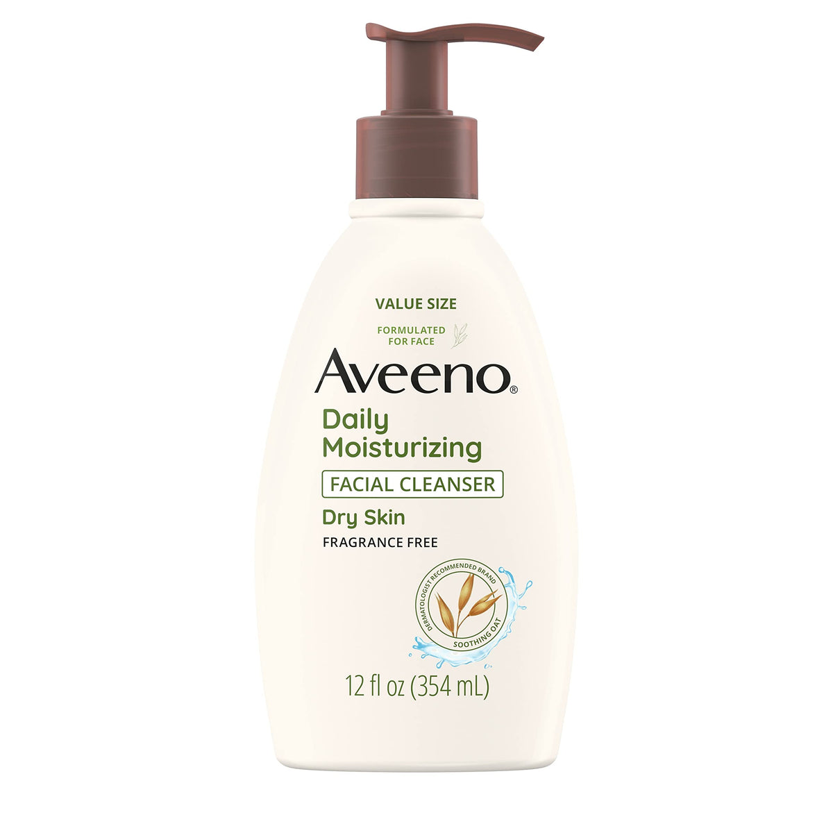 Aveeno Daily Moisturizing Facial Cleanser, Fragrance Free, 12 Fl Oz For Dry Skin