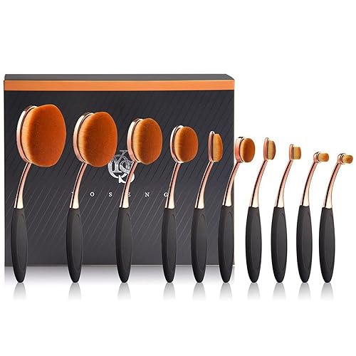 Yoseng 10Pcs Makeup Brushes Set - Super Soft Oval Foundation, Blush & Eyeliner Tools, Rose Gold