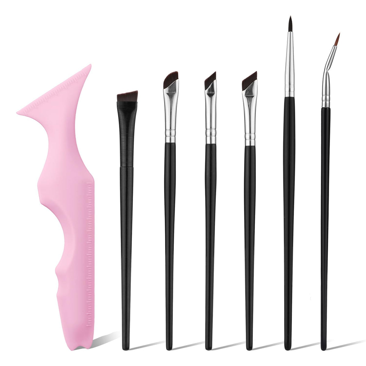 Peutier Pink Eyeliner Stencils With 6 Brushes, Silicone Winged Tip Makeup Tool