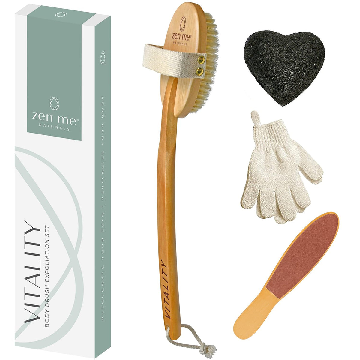 Zen Me Dry Brushing Set - Natural Exfoliation Kit With Boar Bristle Brush & Spa Quality Tools